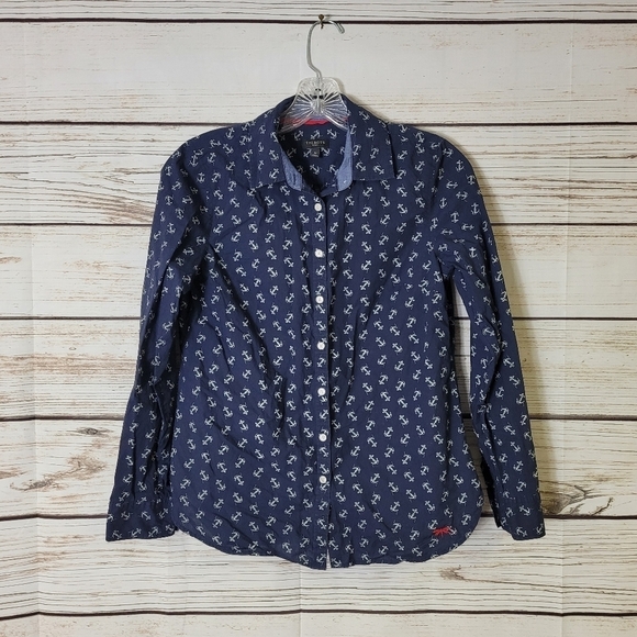 TALBOTS Anchor Print Button Down Shirt Size 2 Petite - Picture 3 of 6